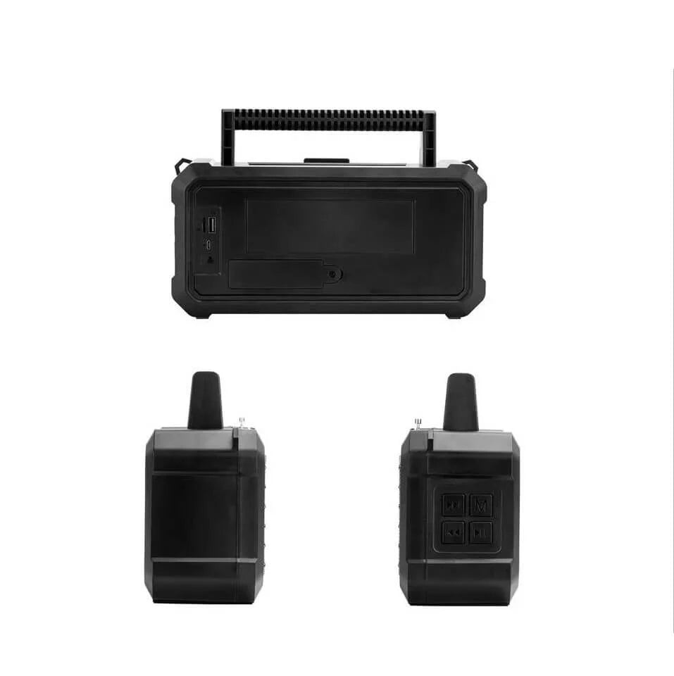 NeverDark 5-in-1 Solar Radio Speaker — FM Radio + Bluetooth + Torch + Power Bank + Solar