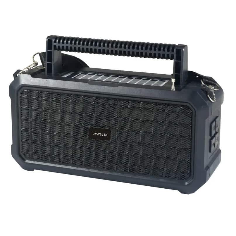 NeverDark 5-in-1 Solar Radio Speaker — FM Radio + Bluetooth + Torch + Power Bank + Solar